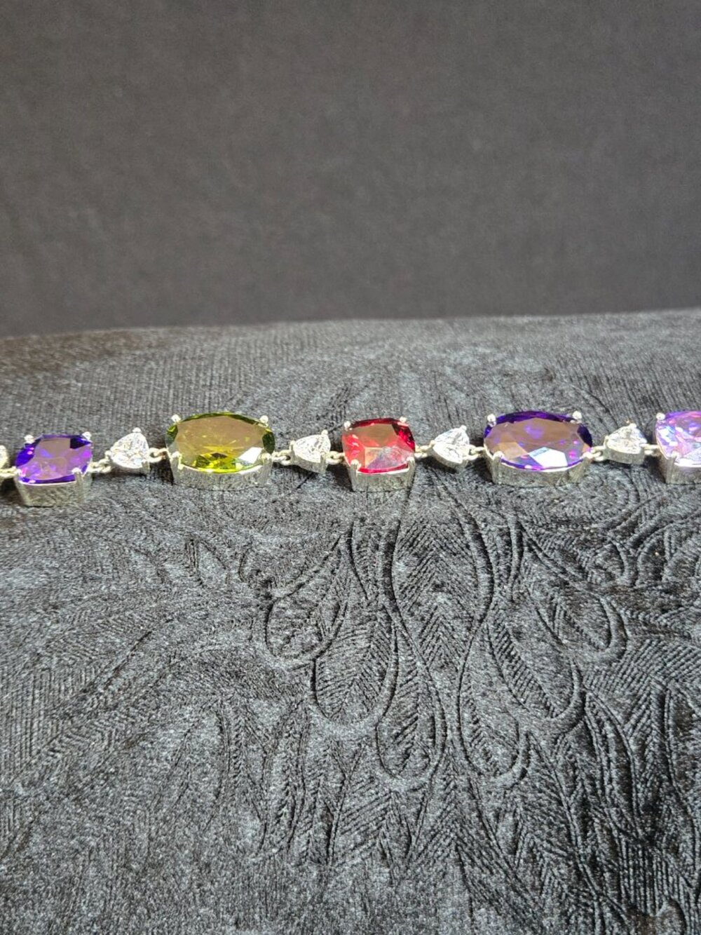 NVC Vintage Rainbow Cushion Cut Crystal Link Bracelet 8 Inches